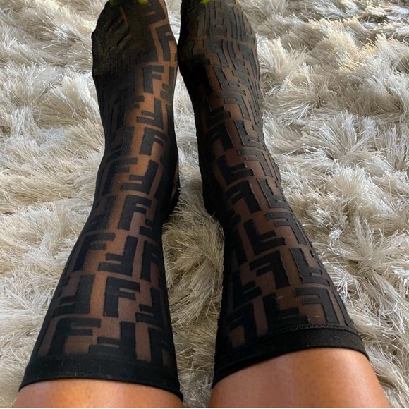 Fendi Accessories - FENDI SIGNATURE SOCKS Sheer Patterned- Black BRAND NEW